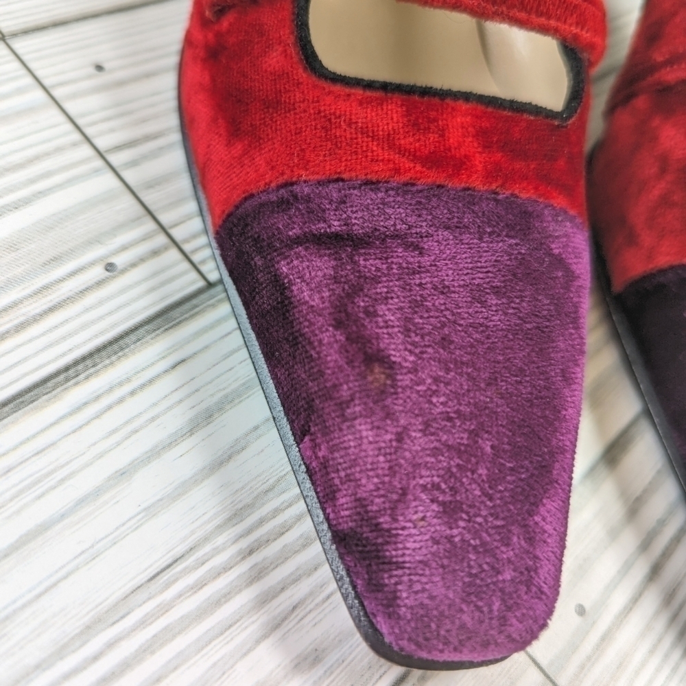 Salvatore Ferragamo Mary Jane Kitten Heels in Velvet Colorblock Size 7.5 - Picture 3 of 16